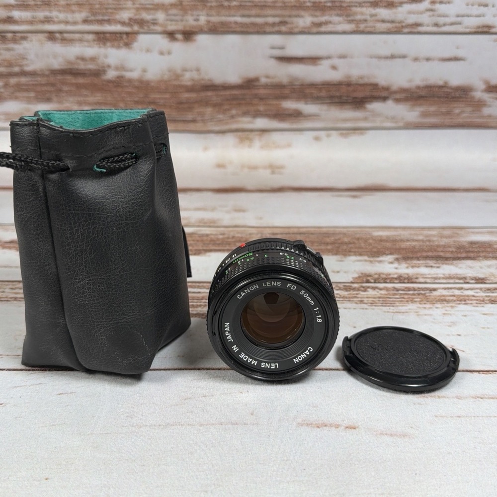 Vintage Canon FD 50mm f/1.8 S.C. Prime Lens Breech Lock With Caps Pouch Tested